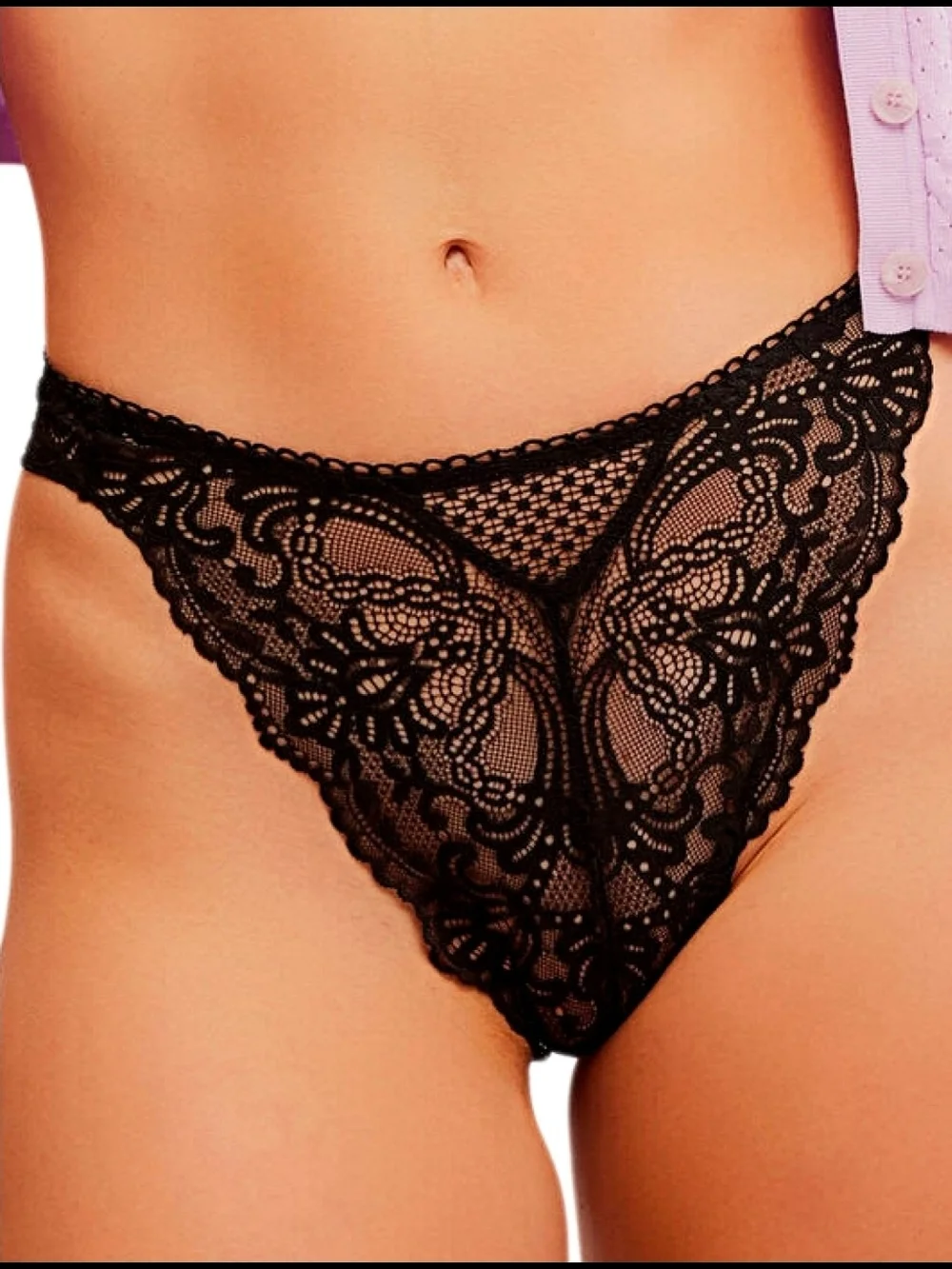 🖤▪️Free People Black Lace Lover High-Cut Thong
